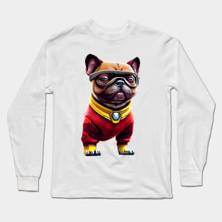 Cute Pug in Red Iron Suit - Adorable Dog in Custom Metal Costume Long Sleeve T-Shirt